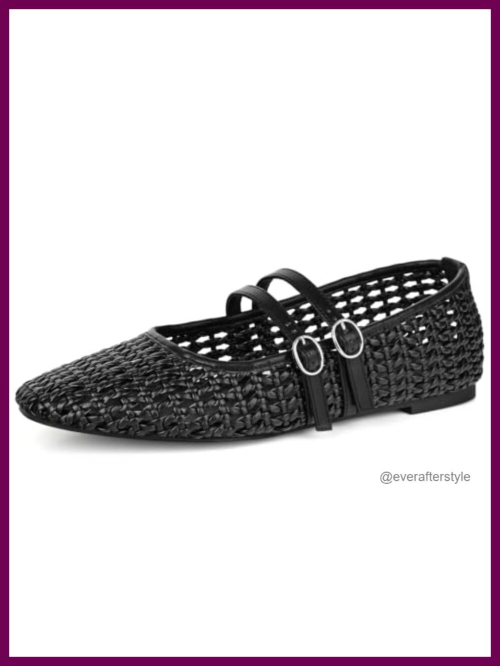 Woven Mary Jane Flats Square Toe Ballet Shoe Faux Leather